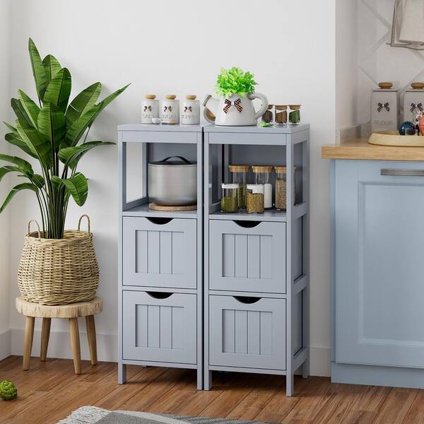 Costway Grey Bathroom Floor Storage Side Organizer Rack With 2