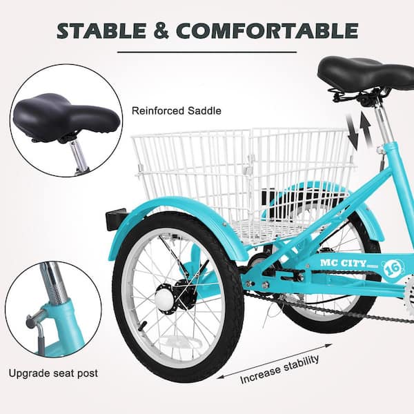 MOONCOOL 16 in Tricycle for Beginner Riders, Single Speed 3 Wheel
