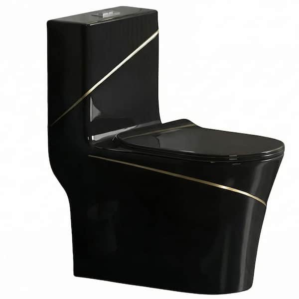 12 inch Rough In 1.6 gal. Dual Flush GPF Elongated Close Coupled One Piece Toilet in Black with Seat