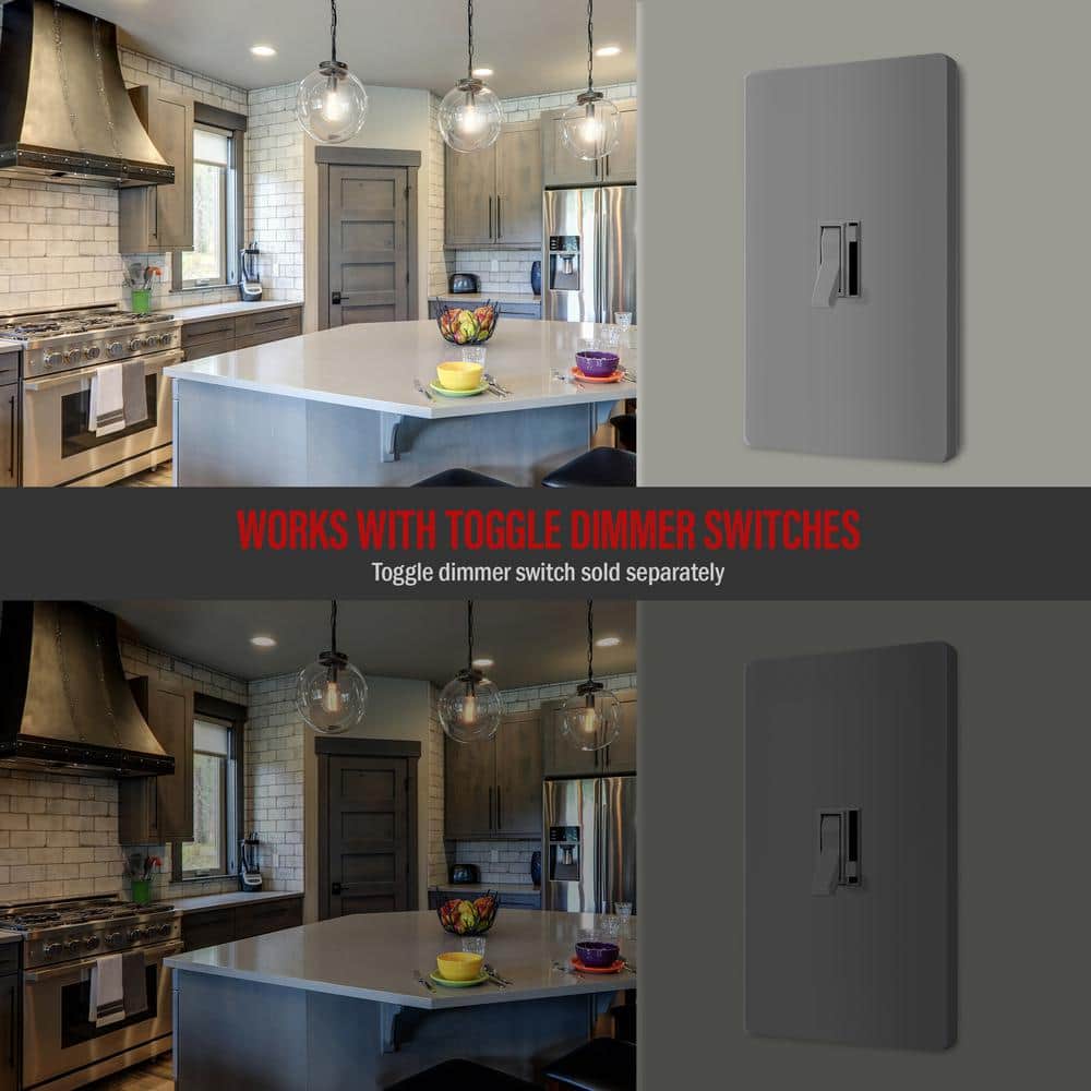 Gray 1-Gang Screwless Plastic Toggle Wall Plate Set