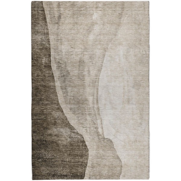 Dream Shag Premium Machine Washable Abstract ADS667 Taupe 9 ft. x 12 ft. Area Rug