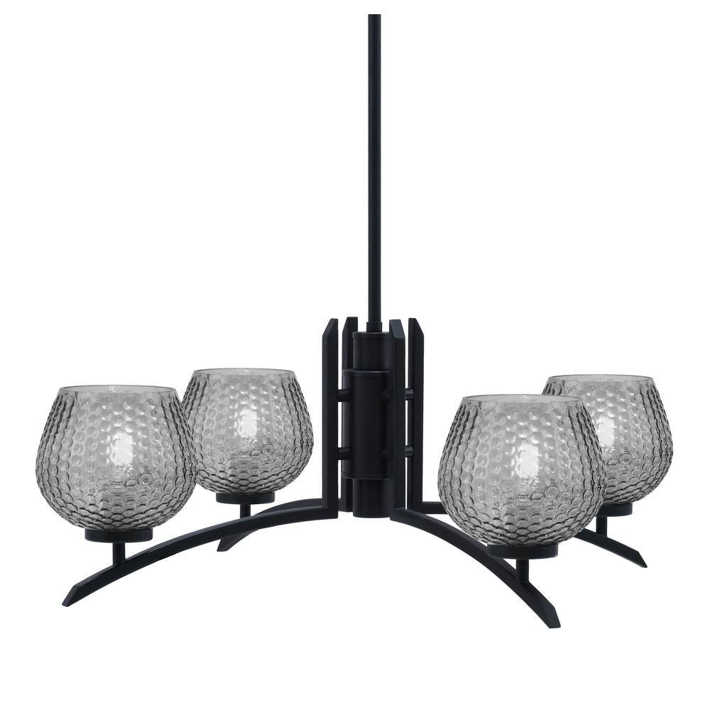 Siena 27.5 in. 4 Light Matte Black Chandelier with Smoke Textured Glass Sha