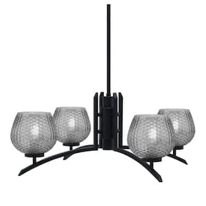 Siena 27.5 in. 4 Light Matte Black Chandelier with Smoke Textured Glass Shades