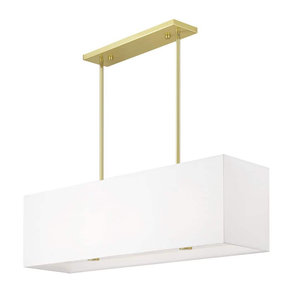 Summit Satin Brass 4-Light Linear Chandelier with Off-White Shade
