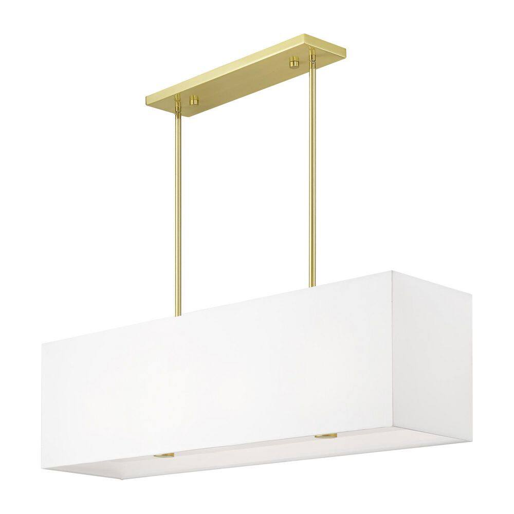 Summit Satin Brass 4-Light Linear Chandelier with Off-White Shade