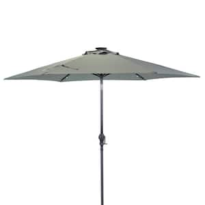 9 ft. Round Solar Lighted Market Patio Umbrella in Grey