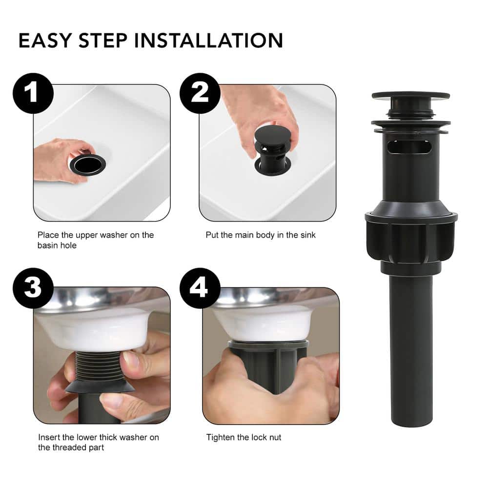 Matte Black ABS Plastic Pop-Up Sink Drain with Overflow
