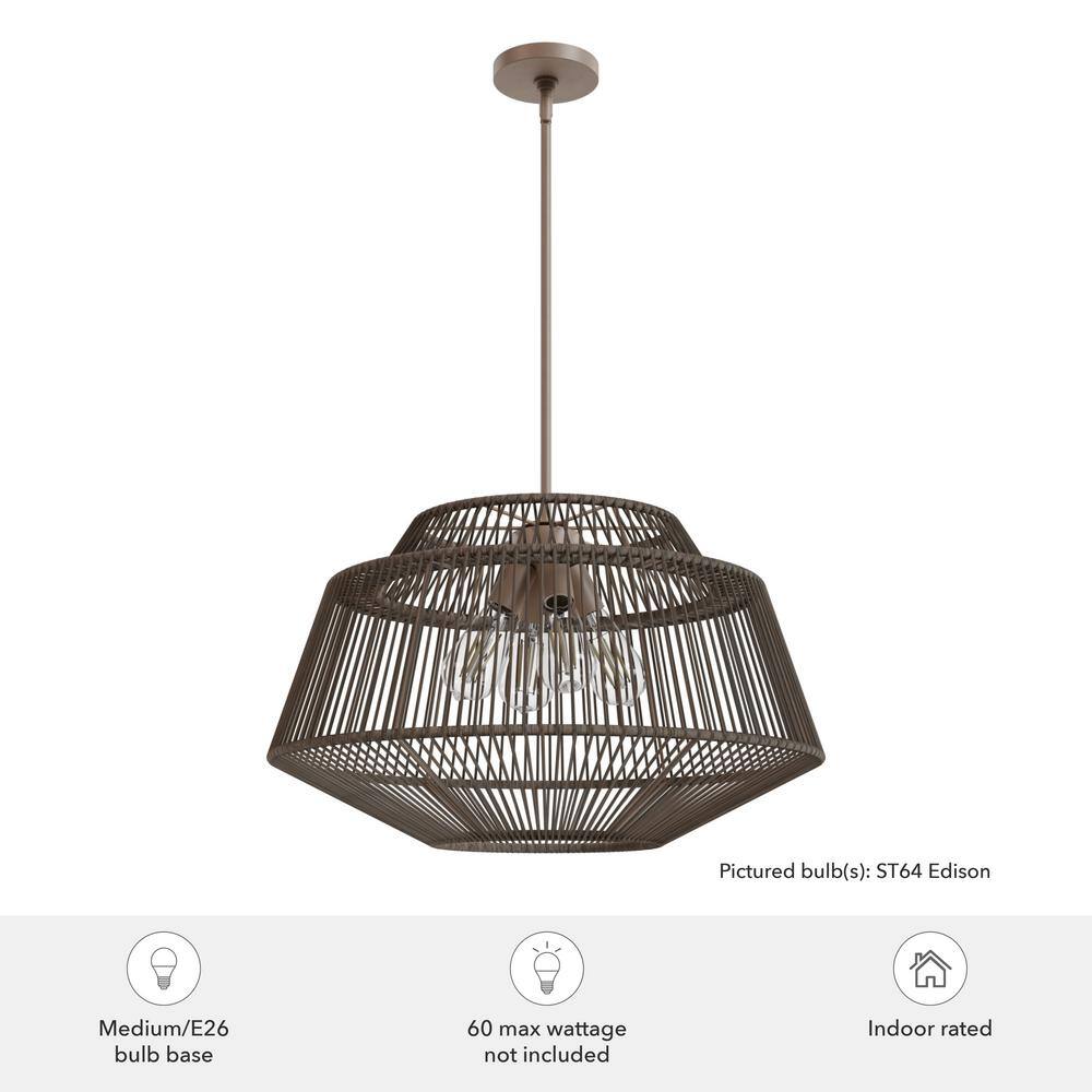 Sable Rattan Geometric Pendant Light with Aluminum Frame