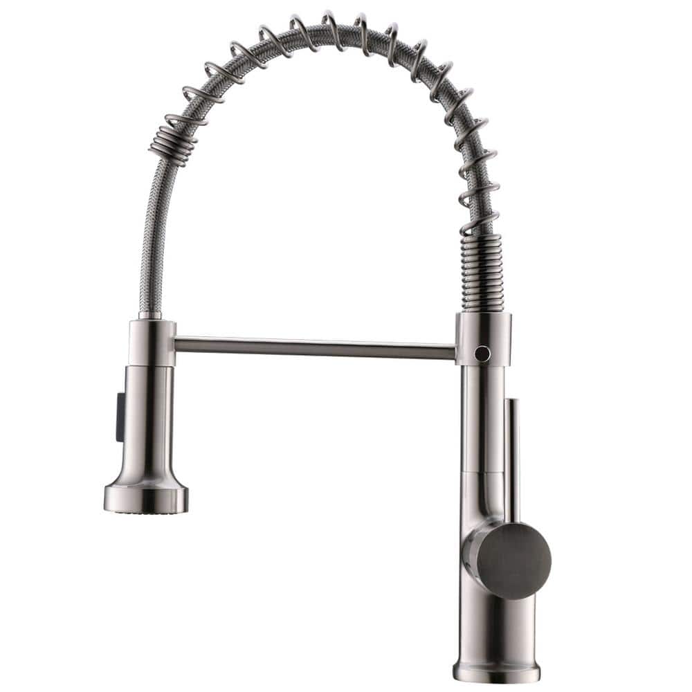 Contemporary Single-Handle Gooseneck Pull-Down Sprayer Kitchen Faucet in Br