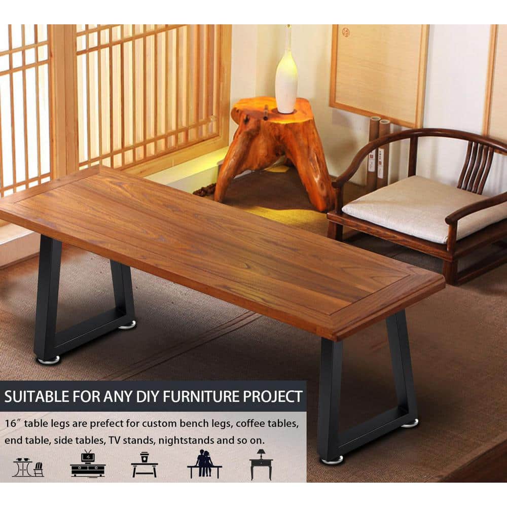 16 Inch Black Metal Trapezoid Coffee Table Legs Set