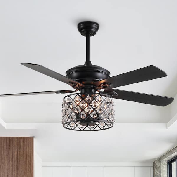 ANTOINE 50 in. Indoor Crystal Black Chandelier Ceiling Fan with Light, Remote, AC Reversible Motor and Downrod