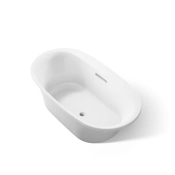 Underscore 66 in. x 36 in. Acrylic Oval Drop-in Soaking Bathtub with Center Drain in White