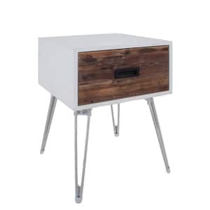 18 in. White, Brown and Black Square Wood End Table with Angled Base