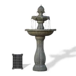 XBRAND 44 in. H Brown Fiberglass/Resin 2-Tier Solar Water Fountain