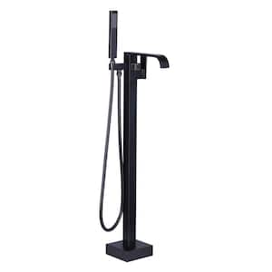 Waterfall Single-Handle Freestanding Tub Faucet with Hand Shower, Floor Mounted Tub Filler Faucet in Oil Rubbed Bronze