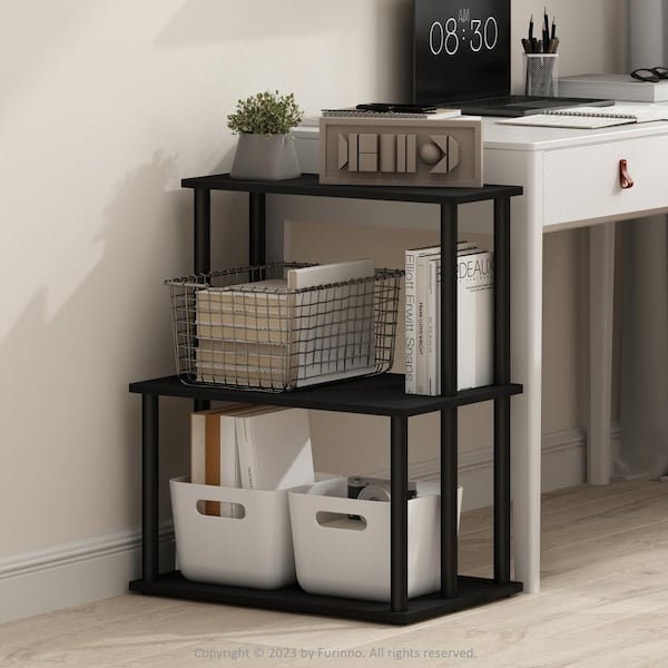 Furinno Turn-N-Tube 29 in Tall Americano/Black Wood 3-Shelf Etagere Bookcase