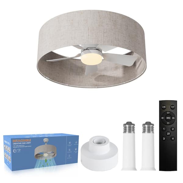 OLUZO 17.7 in. Indoor Gray Ceiling Fan with Remote and Lampshade, LED Light, Socket