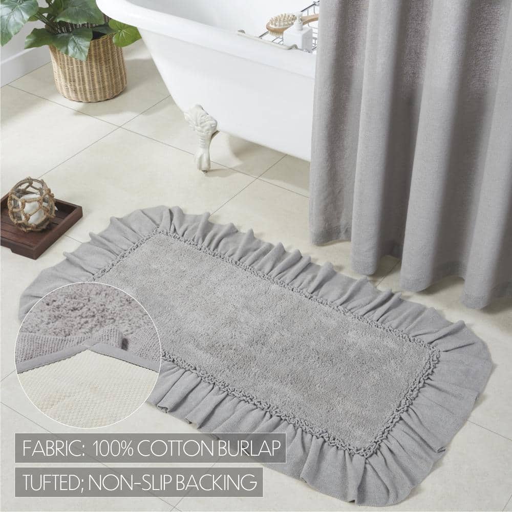 Dove Grey Cotton Burlap Ruffled Bathmat 27x48