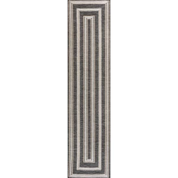 Argo Classic Nautical Mitre Stripe Reversible Machine-Washable Black/Cream 2 ft. x 8 ft. Indoor/Outdoor Runner Area Rug