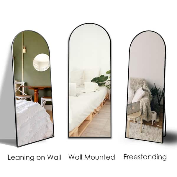 21 in. W x 64 in. H Arched Black Aluminum Alloy Framed Full Length Mirror Standing Floor Mirror