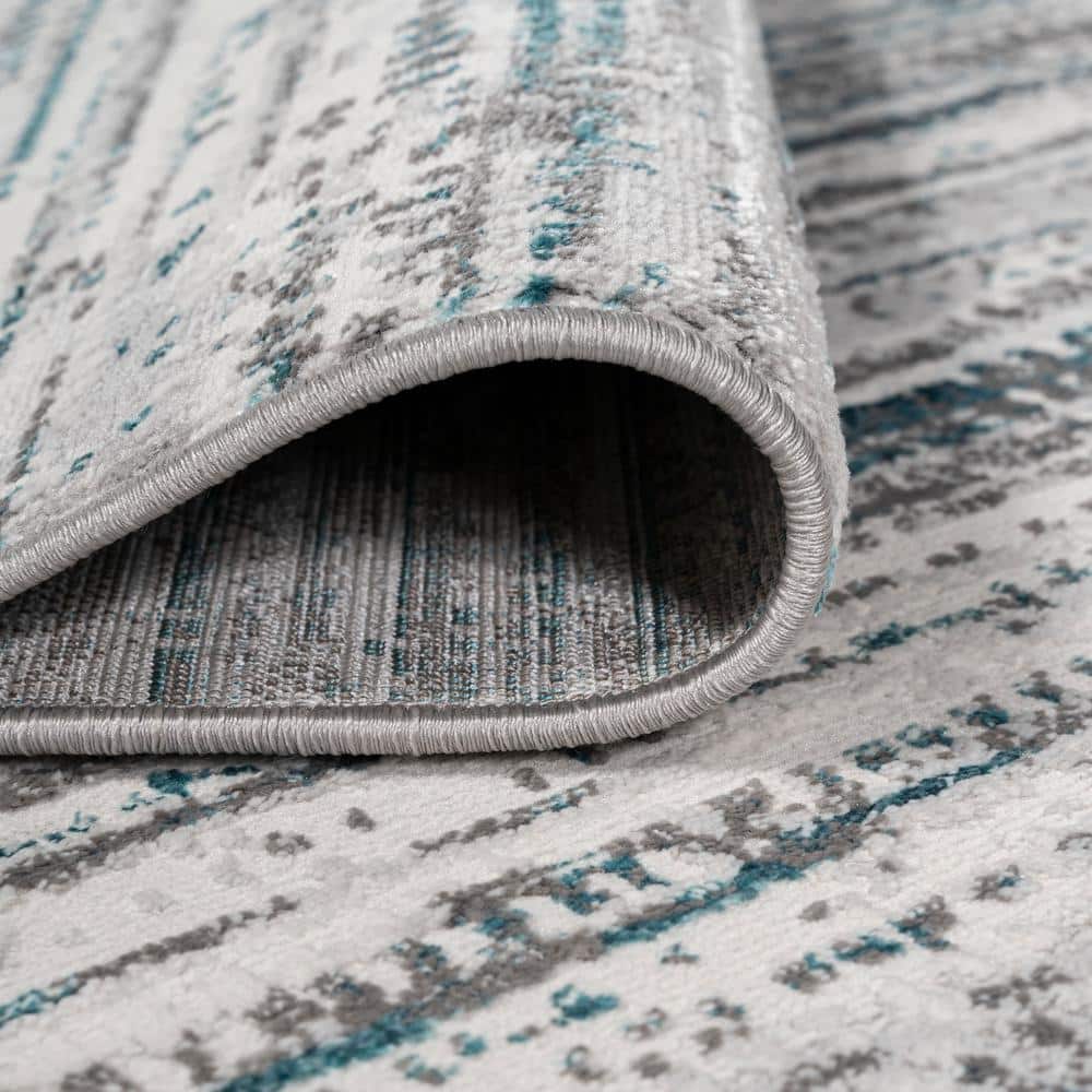 Reversible Gray Stripe Synthetic 8' x 10' Easy-Care Area Rug