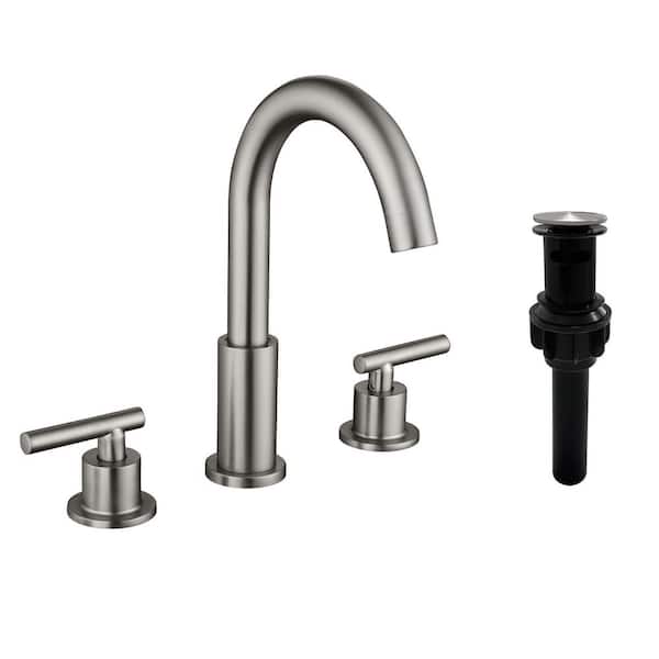 Boyel Living 8 in. Widespread Double Handle 1.2 GPM Bathroom Faucet with Quick Connect Hose and Pop-Up Drain in Brushed Nickel