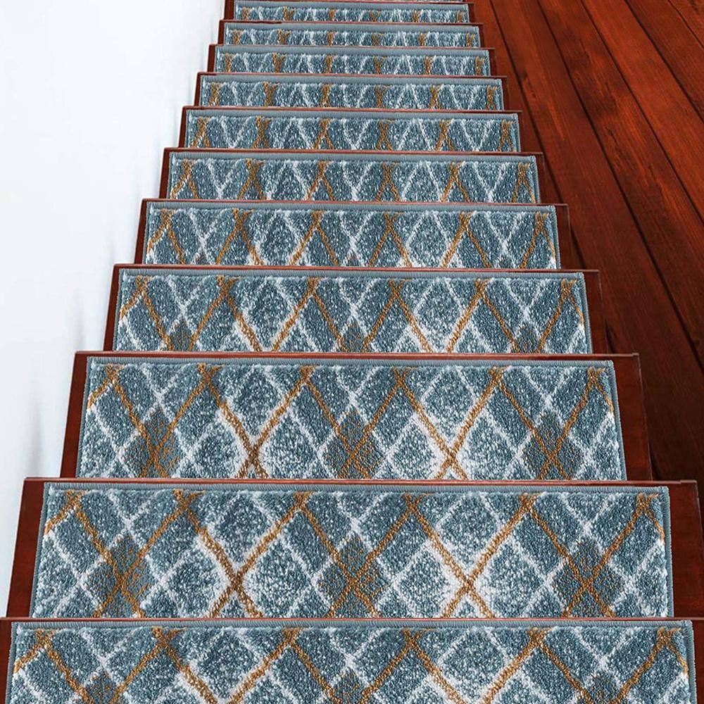 Teal and White Polypropylene Non-Slip Stair Treads, 13-Pack