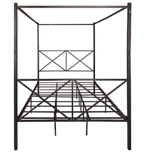 Black Metal Frame Queen Canopy Bed with X Shaped Frame