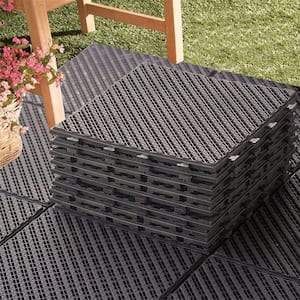 12in.W x12in.L Outdoor Stripe Pattern Square Drain Plastic PVC Interlocking Flooring Deck Tiles(Pack of 27Tiles)in Brown