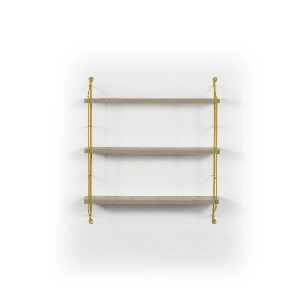 24 in. x 6 in. Wood 3-Tier Solid and Metal Bracket Wall Shelf Rustic, Oak/Y
