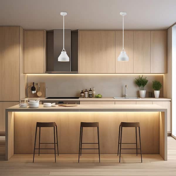 Lowen 8.25 in. 1-Light White Pendant Light Fixture with White Metal Dome Shade