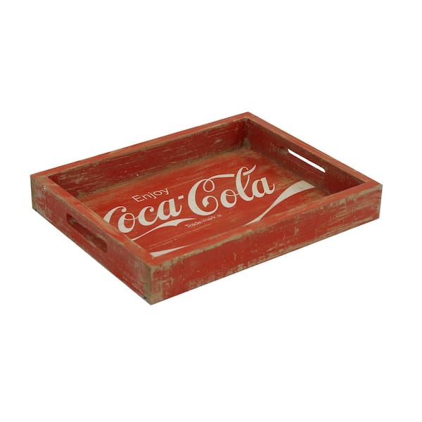 Crates & Pallet 17.5 in. x 13.5 in. x 2.5 in. Coca-Cola Wood Tray in Vintage Red