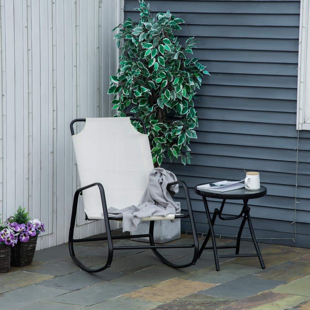 Relaxing Seat Metal Outdoor Rocking Chair for Patio, Balcony, Porch, Cream 