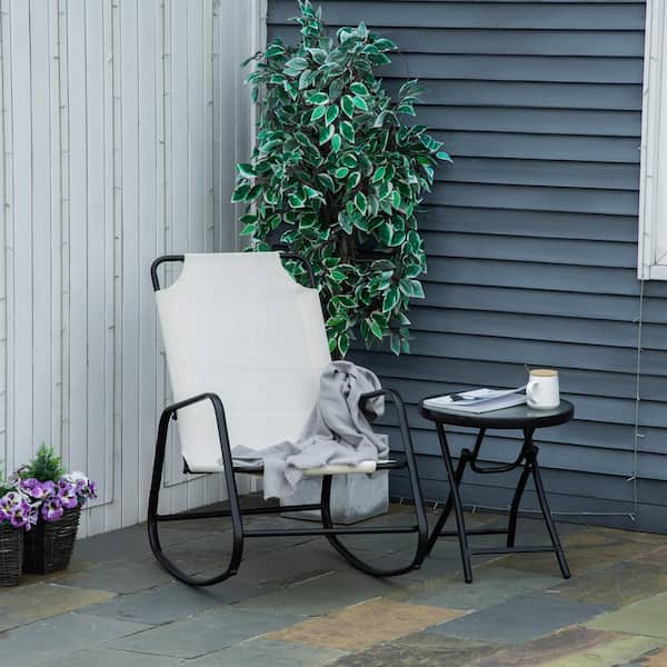 Unbranded Relaxing Seat Metal Outdoor Rocking Chair for Patio, Balcony, Porch, Cream White, Supports up to 242 lbs. of Weight