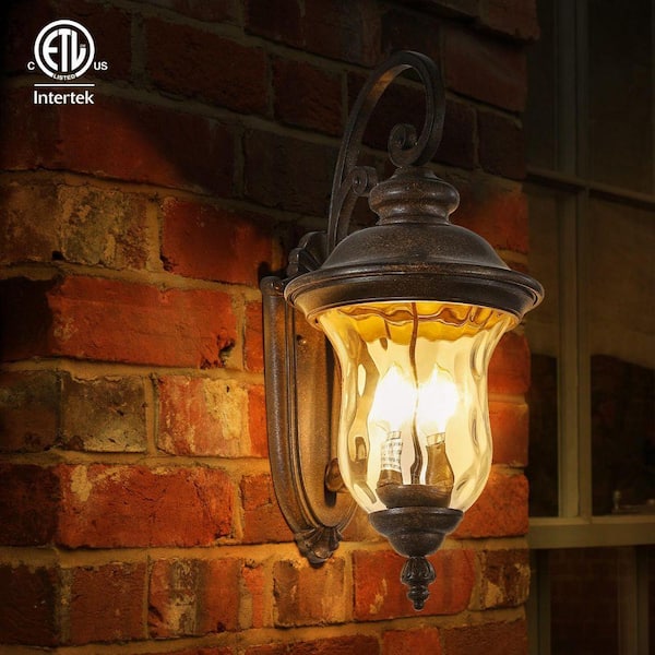 2-Light Royal Bronze Vintage Outdoor Sconces Wall Mount Lantern, Weatherproof Exterior Sconce with Clear Glass Shade