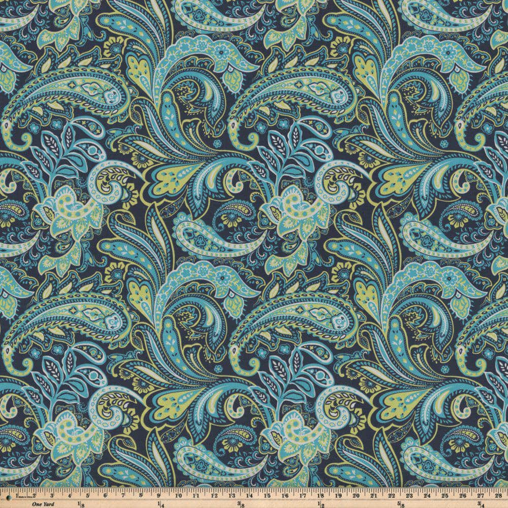 Aqua Blue and Navy Paisley Outdoor Seat Cushion Set