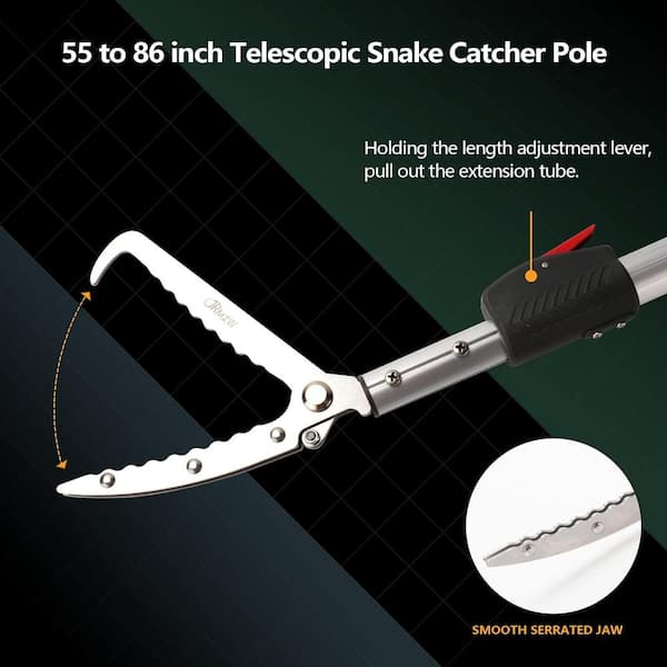 86 in. Snake Catcher Tongs Grabber Traps Stick Hook Bite Kits Tool with Telescopic Pole