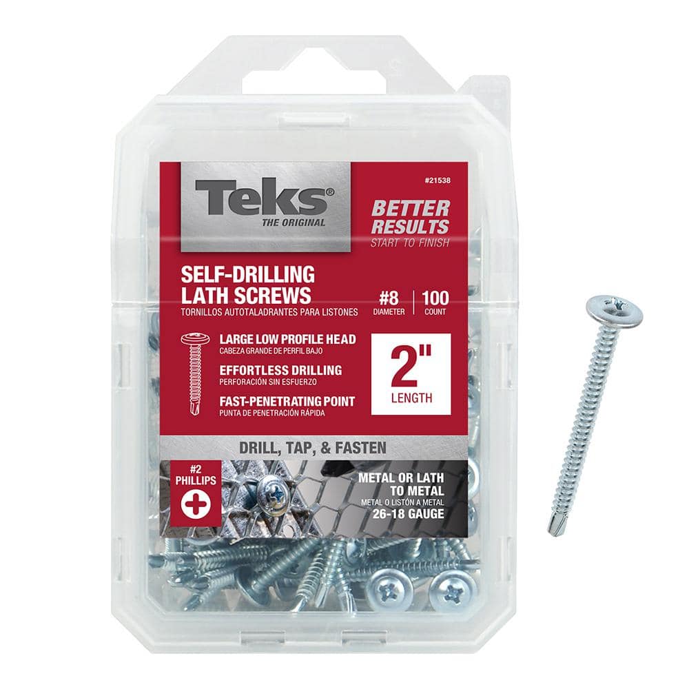 Teks 8 x 2 in. Phillips Truss Head Drill Point Lath Screws (100
