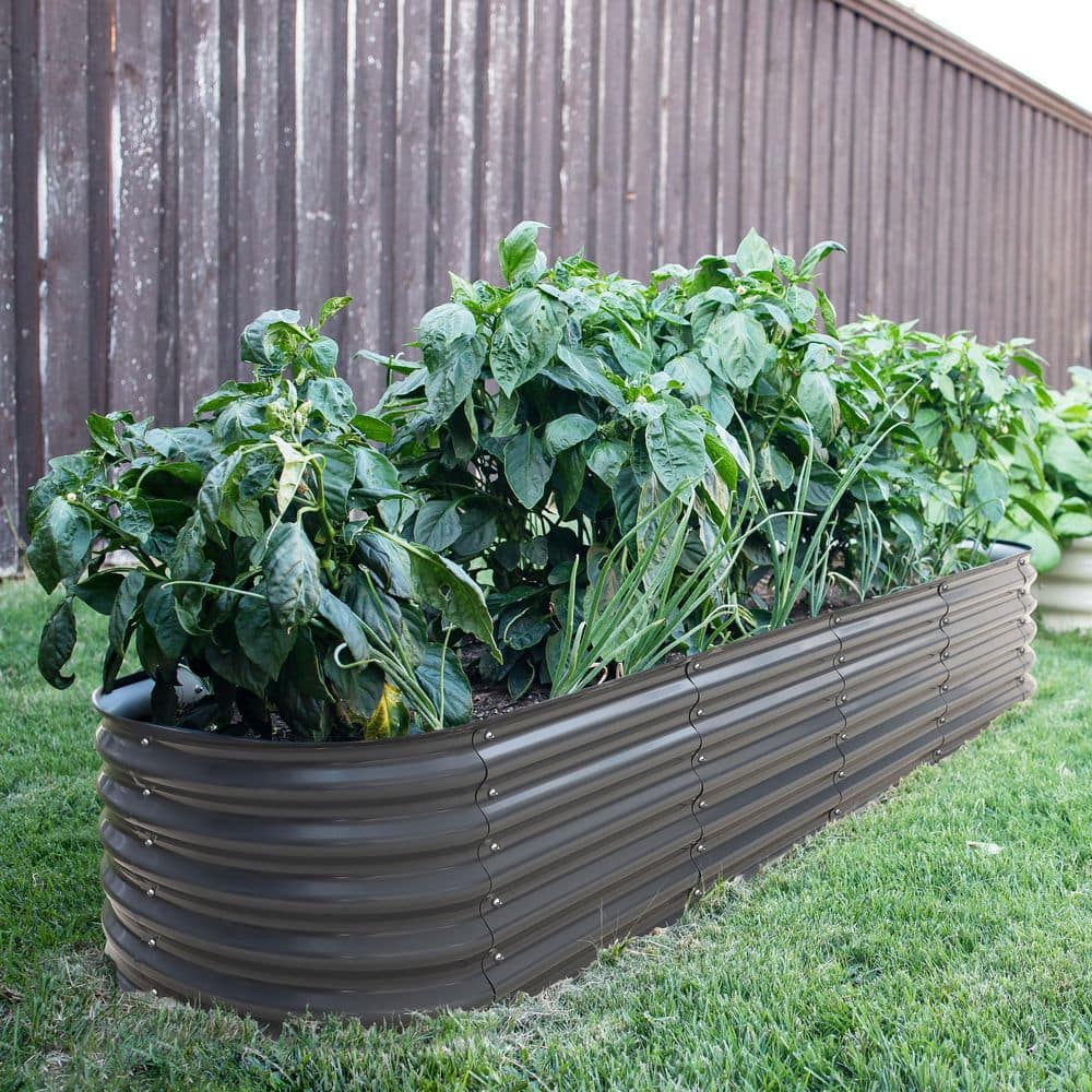 VEIKOUS Dark Gray Galvanized Steel Raised Garden Bed 9-in-1
