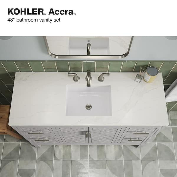 KOHLER Accra 48in. Single Sink Freestanding Atmos Grey Bath Vanity with Bianco Bella Quartz Top Assembled