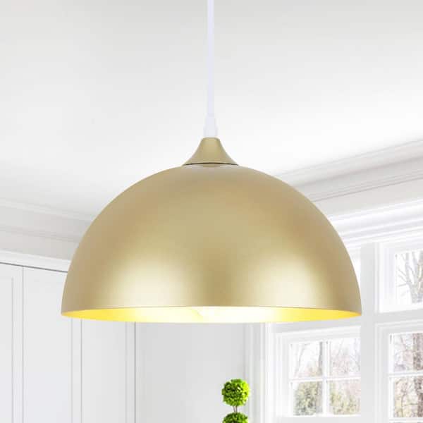 ETONIMERR 11.8 in. 1-Light Gold Modern Plug In Pendant Lights with On/Off Dimmer Switch and Metal Dome Shade