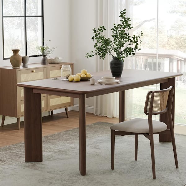 Walnut Rectangle Wood 67 in. 4-Legs Kitchen Table Dining Table Seats 6
