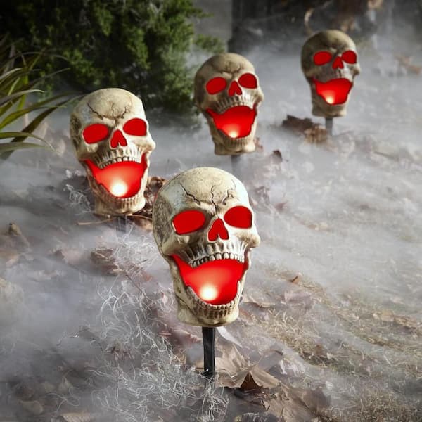 4-Pack LED Skull Pathway Markers with Timer