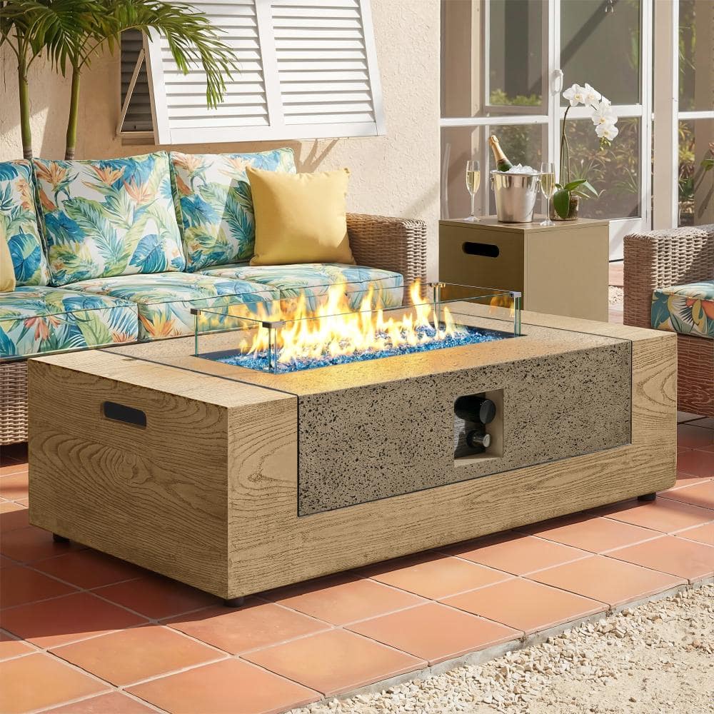 50in.Rectangle Propane Fire Pit Table with Tank Cover and Wind Guard,Concrete and Wood Grain Design,50000BTU,Oak price history on PriceWatchPro