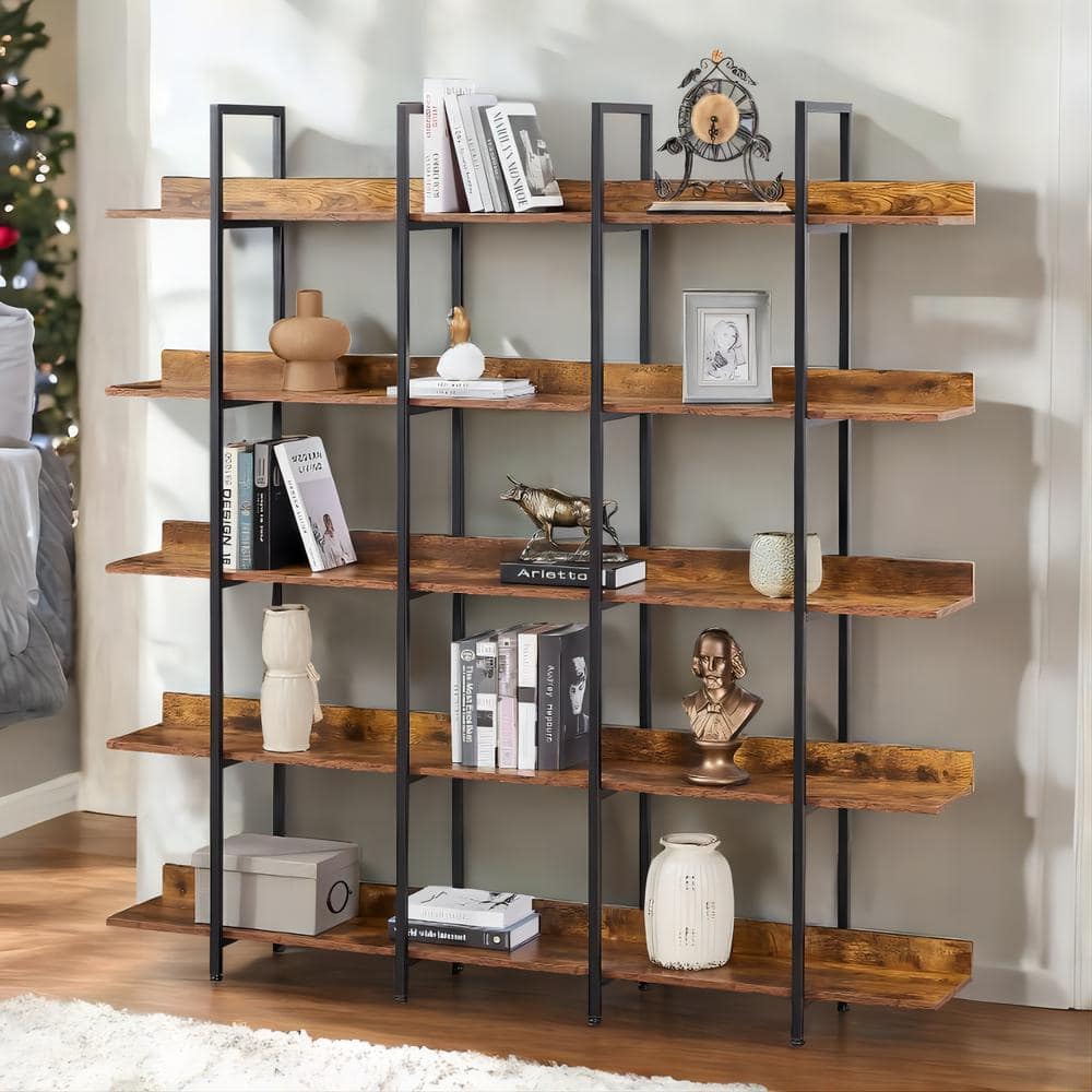 aisword 70.87 in. Tall Industrial Style MDF 5-Shelf Bookcase with Metal ...