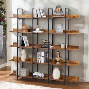 70.87 in. Tall Industrial Style MDF 5-Shelf Bookcase with Metal Frame, Tall Open Storage Book Shelves - Brown