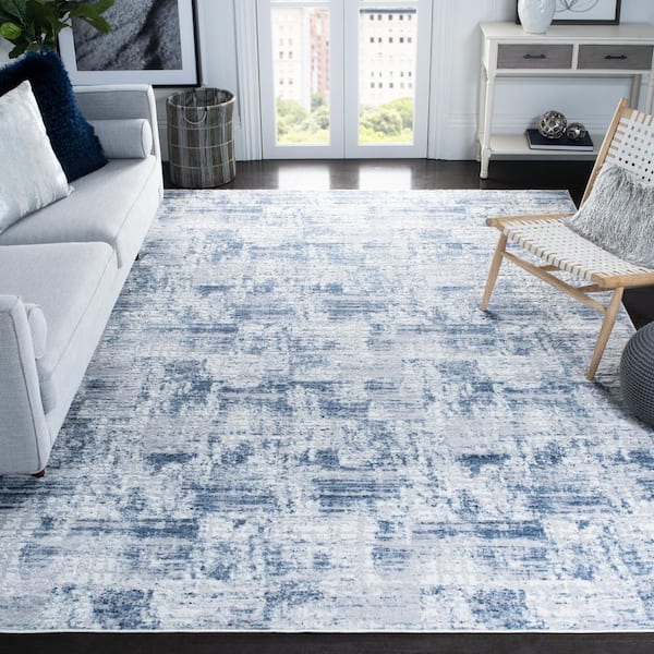 Amelia Navy/Light Gray 9 ft. x 12 ft. Distressed Geometric Area Rug