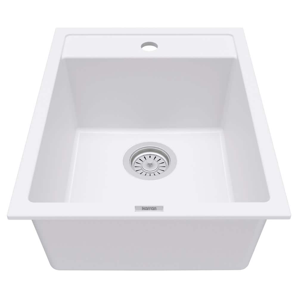 White Quartz Composite Single Bowl Drop-In Kitchen Sink