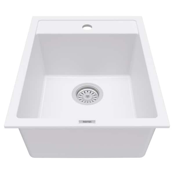 QT-825 Quartz/Granite 15-3/4 in. Single Bowl Drop-In Bar Sink in White