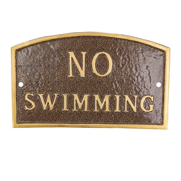 Montague Metal Products 5.5 in. x 9 in. Small Arch No Swimming Statement Plaque Sign - Hammered Bronze